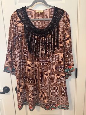umgee Fringe Tunic Top 2XL Bohemian boho festival